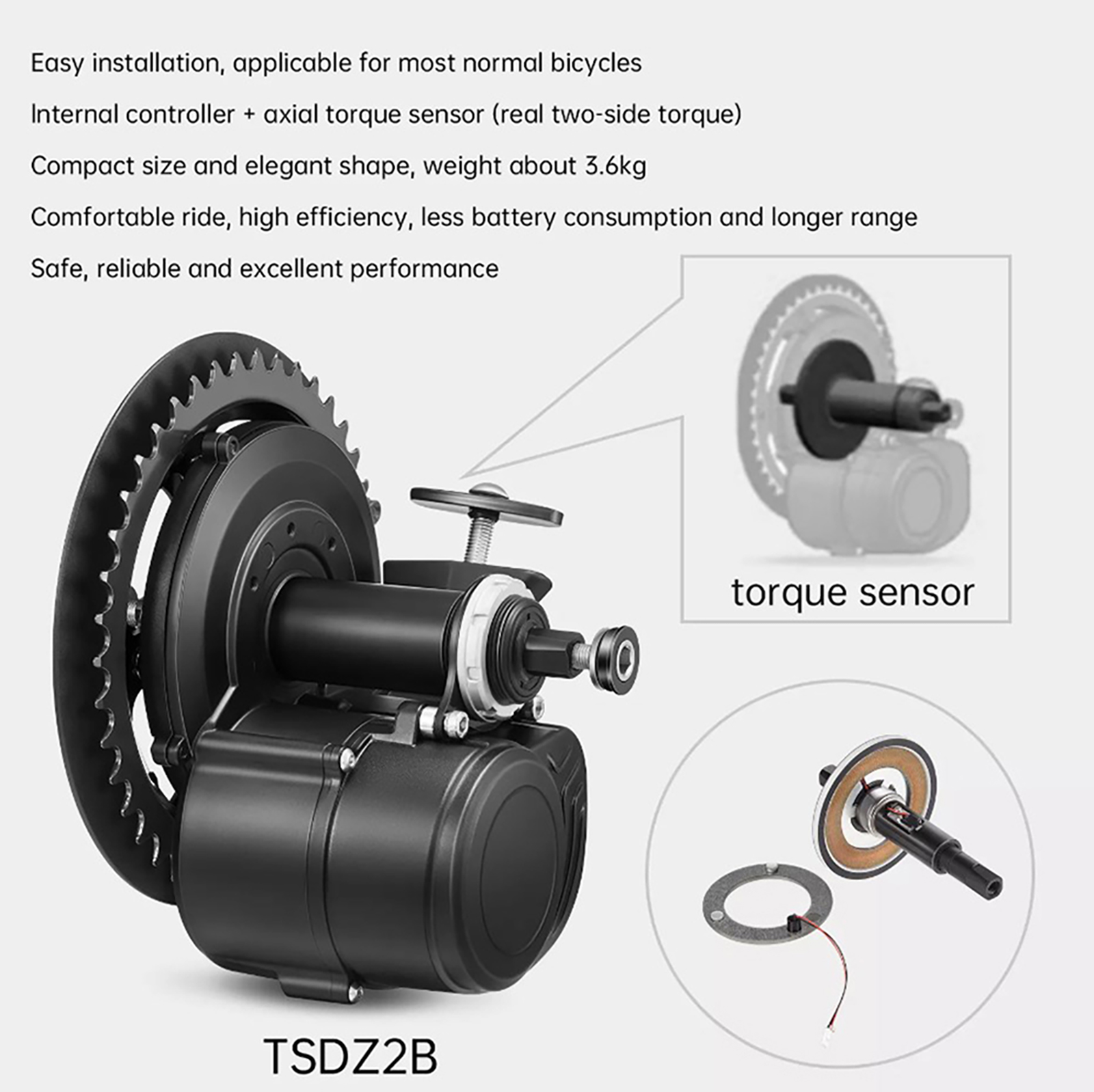 Tongsheng TSDZ2B BB 120mm 100m - đánh giá và giá Torque Sensor Mid Drive Motor Kit
